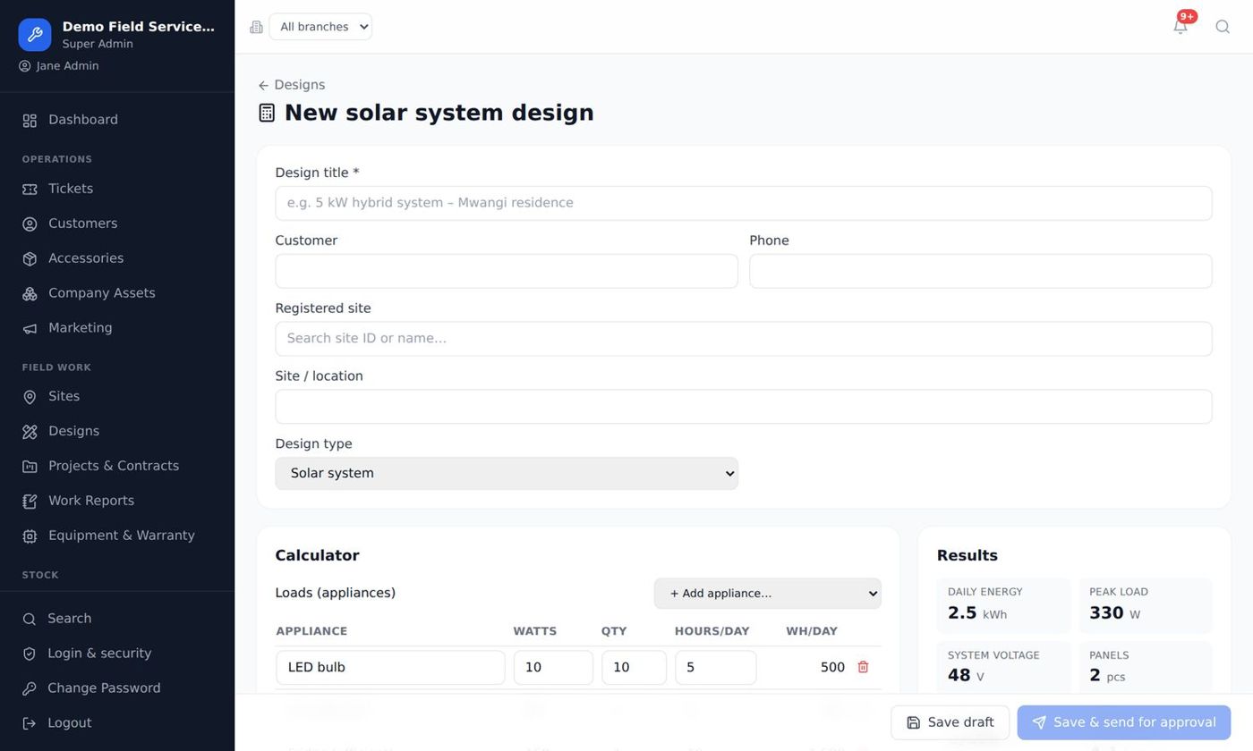Solar system design calculator