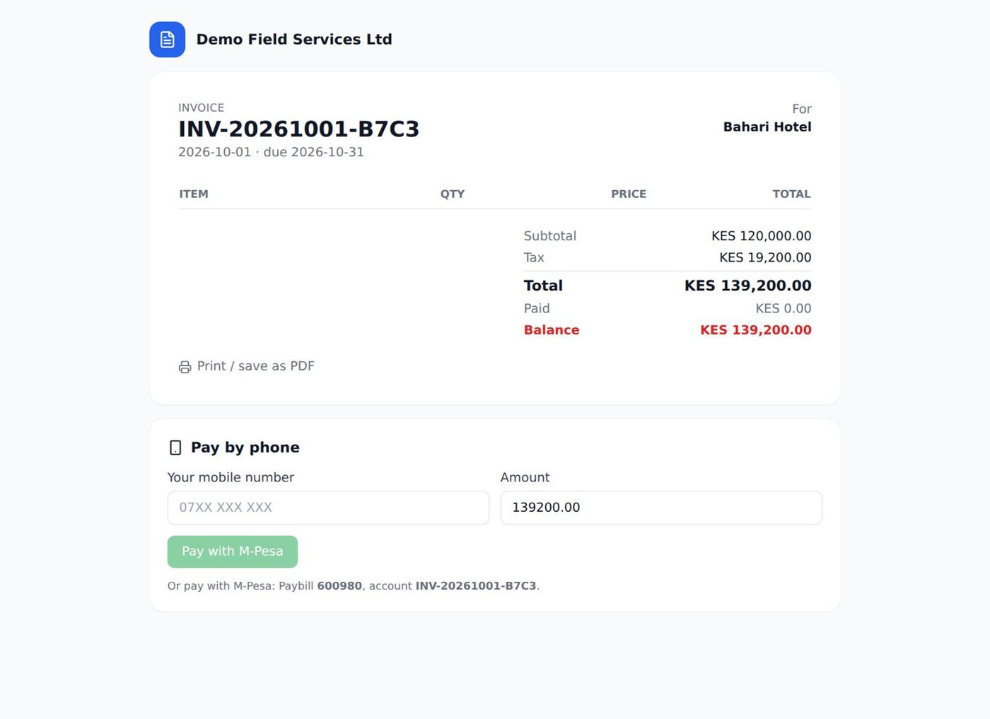Invoice link opened by the customer